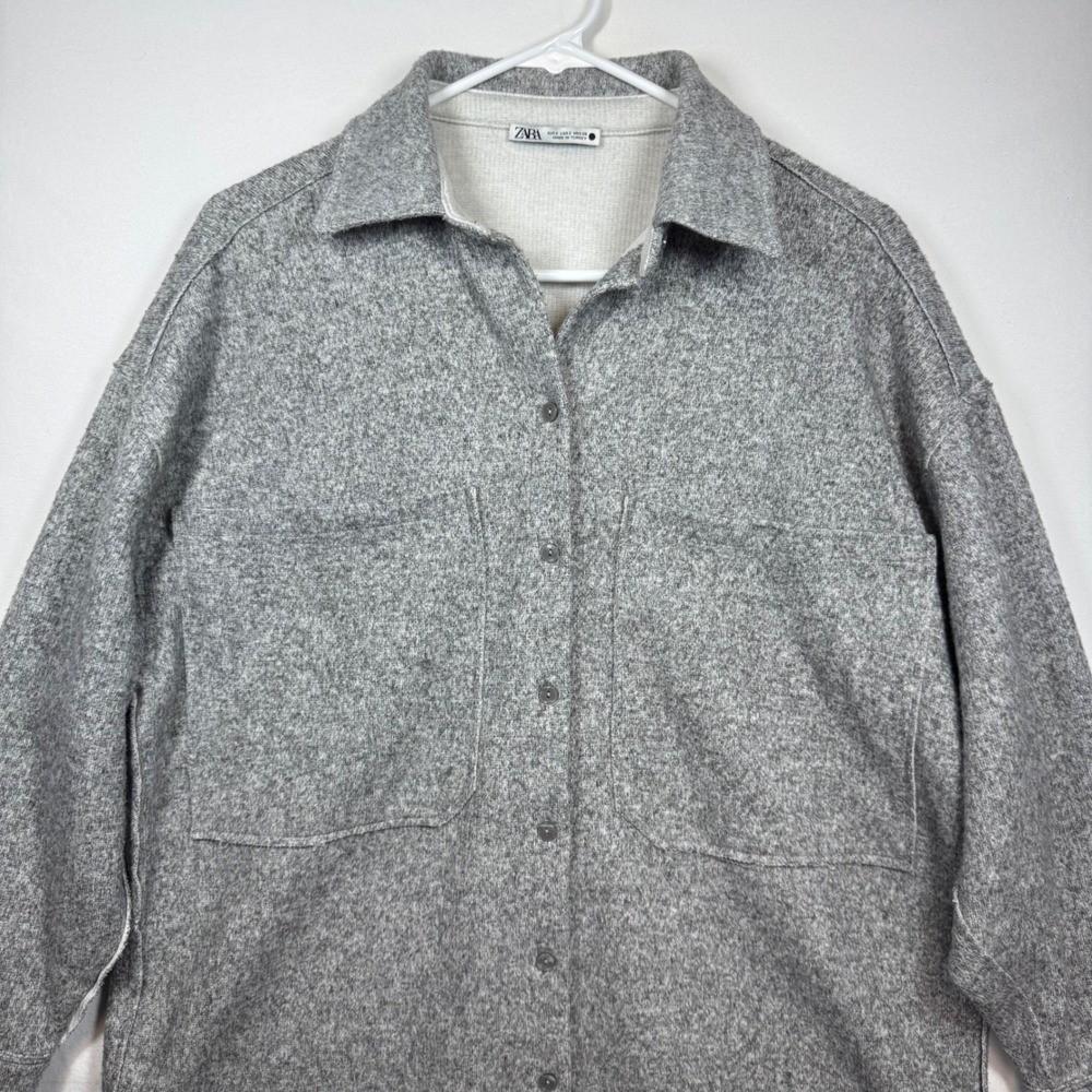 Zara Shacket‎ Jacket OverShirt Jacket Gray Oversized Pockets Long Sleeve Small